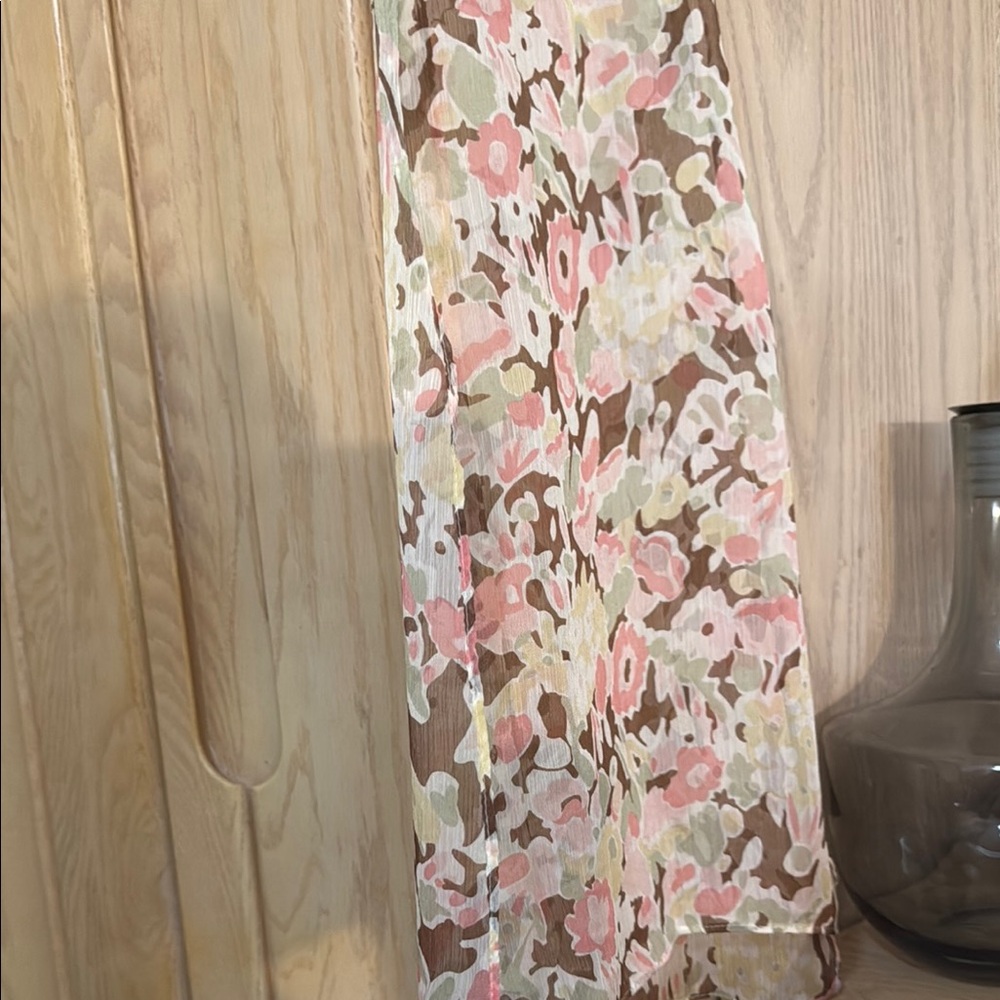 Floral Asymmetrical Scarf in Pink and Cream